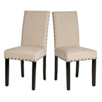 Lot de 2 chaises de salle à manger hautes en lin de 96,5 cm, cloutées, assise rembourrée, patins antidérapants