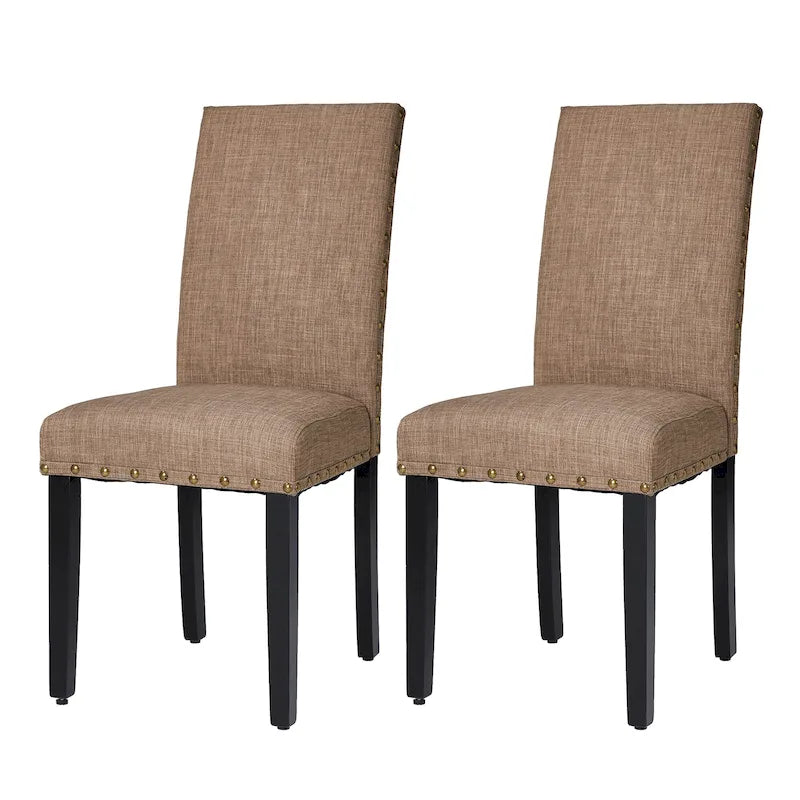 Lot de 2 chaises de salle à manger hautes en lin de 96,5 cm, cloutées, assise rembourrée, patins antidérapants