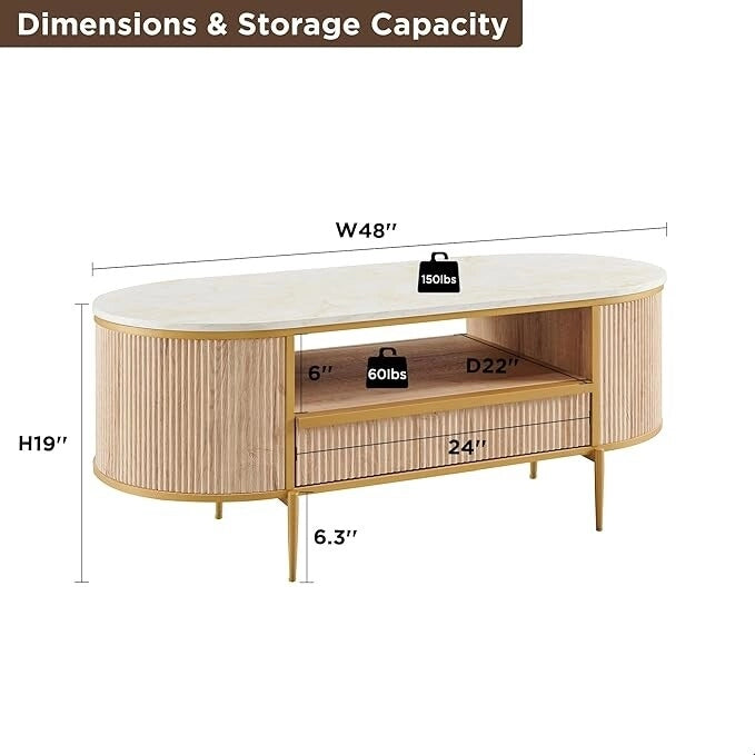 Table basse moderne de luxe à panneaux cannelés, table d'appoint avec plateau en faux marbre