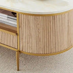 Table basse moderne de luxe à panneaux cannelés, table d'appoint avec plateau en faux marbre