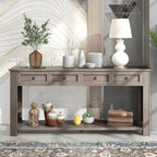 Console/Table d'appoint avec tiroirs de rangement et étagère inférieure - 63L x 14W x 30H