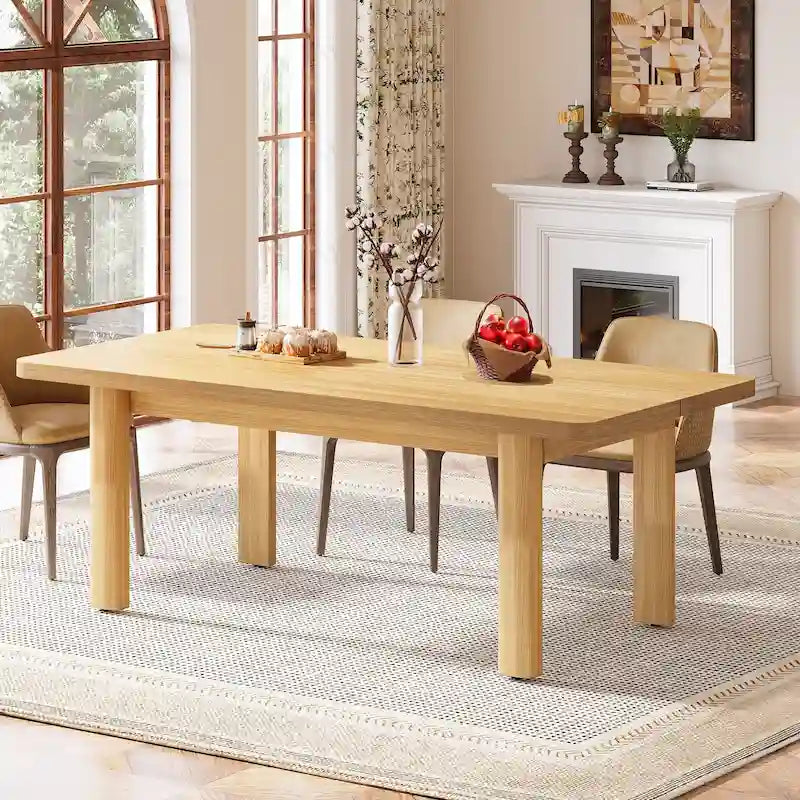 Table de salle à manger de ferme de 63 po pour 4-6 personnes, plateau en MDF + pieds en bois massif, brun rustique, multi-usage