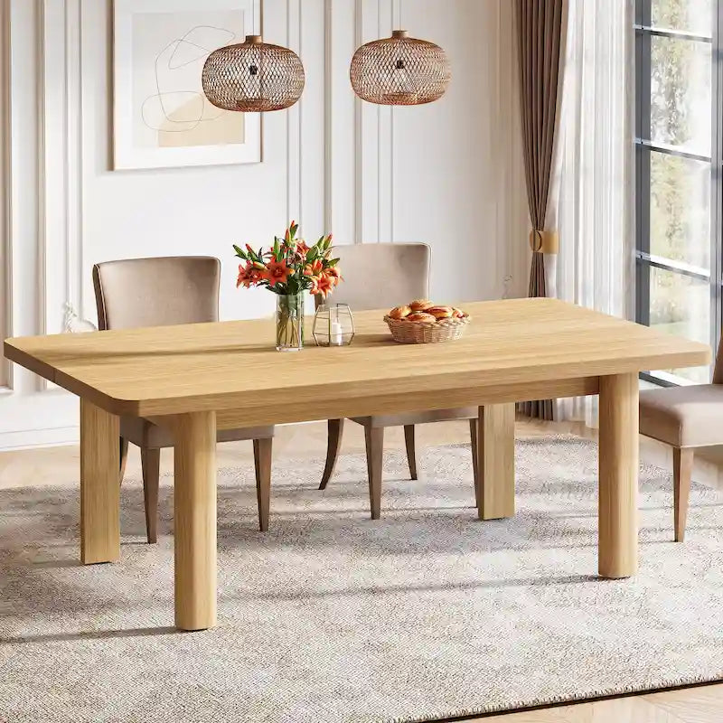 Table de salle à manger de ferme de 63 po pour 4-6 personnes, plateau en MDF + pieds en bois massif, brun rustique, multi-usage