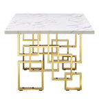 Table à manger de luxe en faux marbre blanc avec plateau de 78 pouces et base en métal