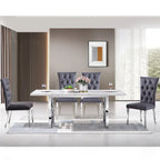 Table à manger de luxe en faux marbre blanc avec plateau de 78 pouces et base en métal