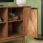 Meuble TV cannelé de 60" avec bords arrondis, style moderne, meuble de rangement multimédia
