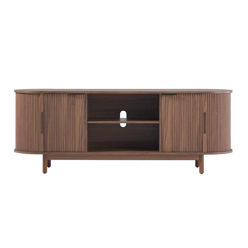 Meuble TV cannelé de 60" avec bords arrondis, style moderne, meuble de rangement multimédia