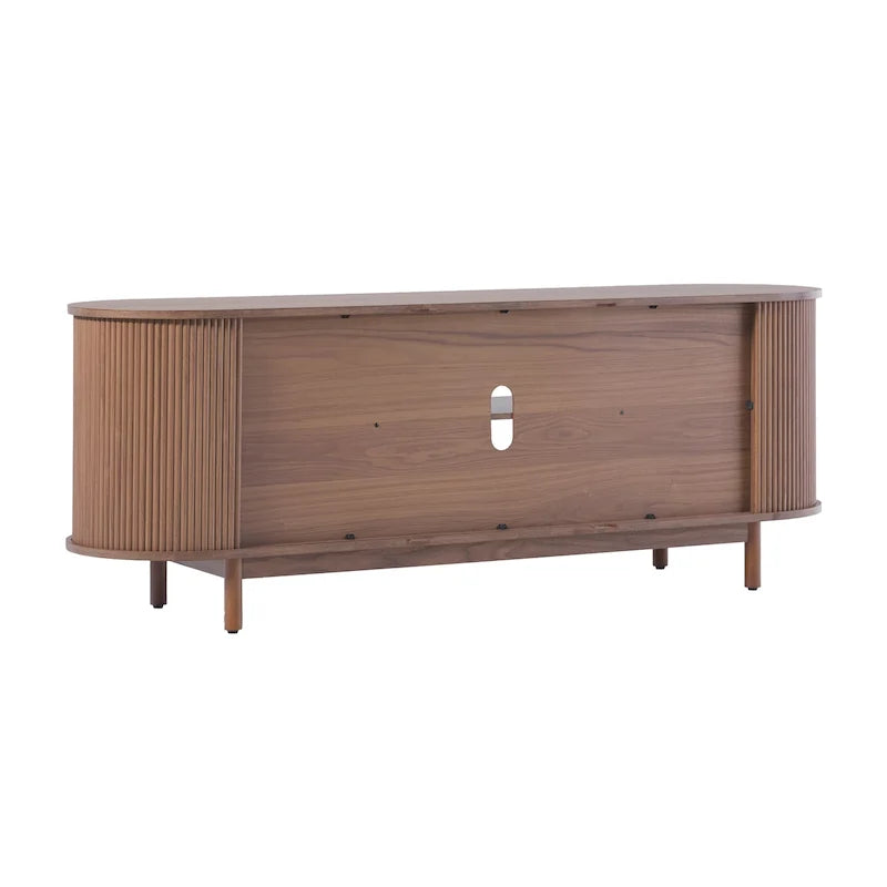 Meuble TV cannelé de 60" avec bords arrondis, style moderne, meuble de rangement multimédia