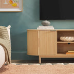 Meuble TV cannelé de 60" avec bords arrondis, style moderne, meuble de rangement multimédia