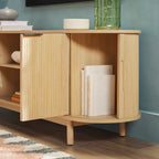 Meuble TV cannelé de 60" avec bords arrondis, style moderne, meuble de rangement multimédia