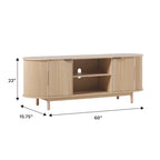 Meuble TV cannelé de 60" avec bords arrondis, style moderne, meuble de rangement multimédia