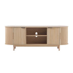Meuble TV cannelé de 60" avec bords arrondis, style moderne, meuble de rangement multimédia