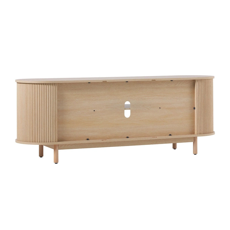 Meuble TV cannelé de 60" avec bords arrondis, style moderne, meuble de rangement multimédia