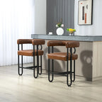 Tabourets de bar contemporains avec repose-pieds, revêtement chenille et cuir (lot de 2)