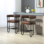 Tabourets de bar contemporains avec repose-pieds, revêtement chenille et cuir (lot de 2)