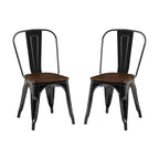Lot de Chaises de Salle à Manger Empilables Industrielles en Métal avec Assise en Bois