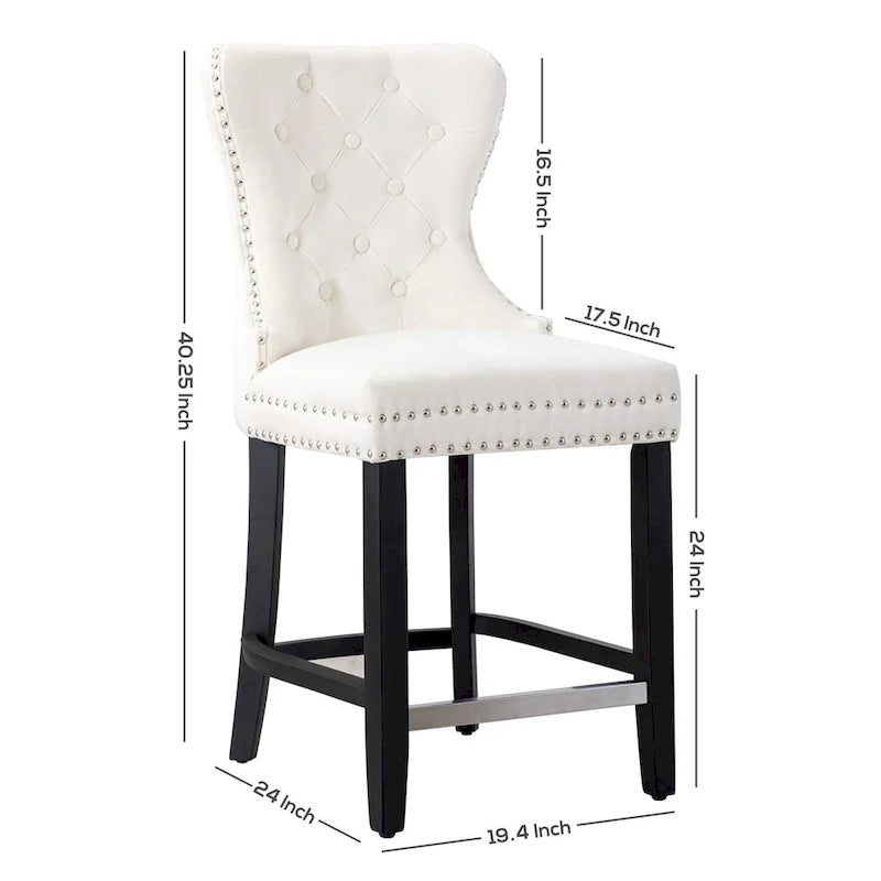 Tabouret de comptoir Carter 24 Wingback Tufted Nailhead (lot de 2)