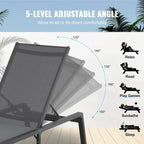 Chaises longues d'extérieur, chaises longues de patio en aluminium avec 5 positions réglables, chaises longues de piscine pliantes inclinables