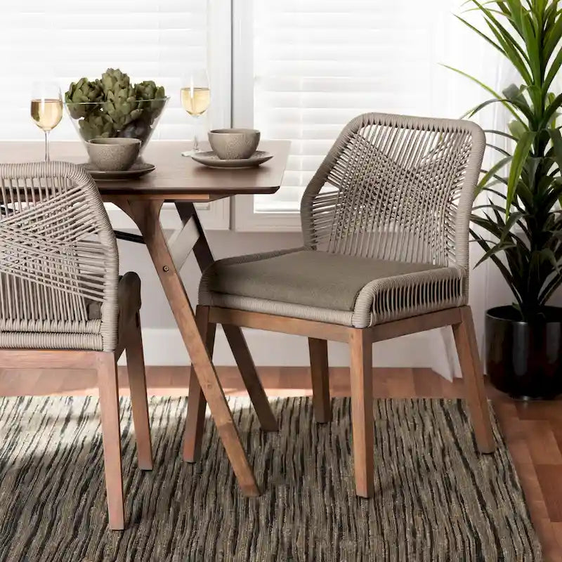 Chaise de salle à manger en acajou tressé de style transitionnel moderne — Gris
