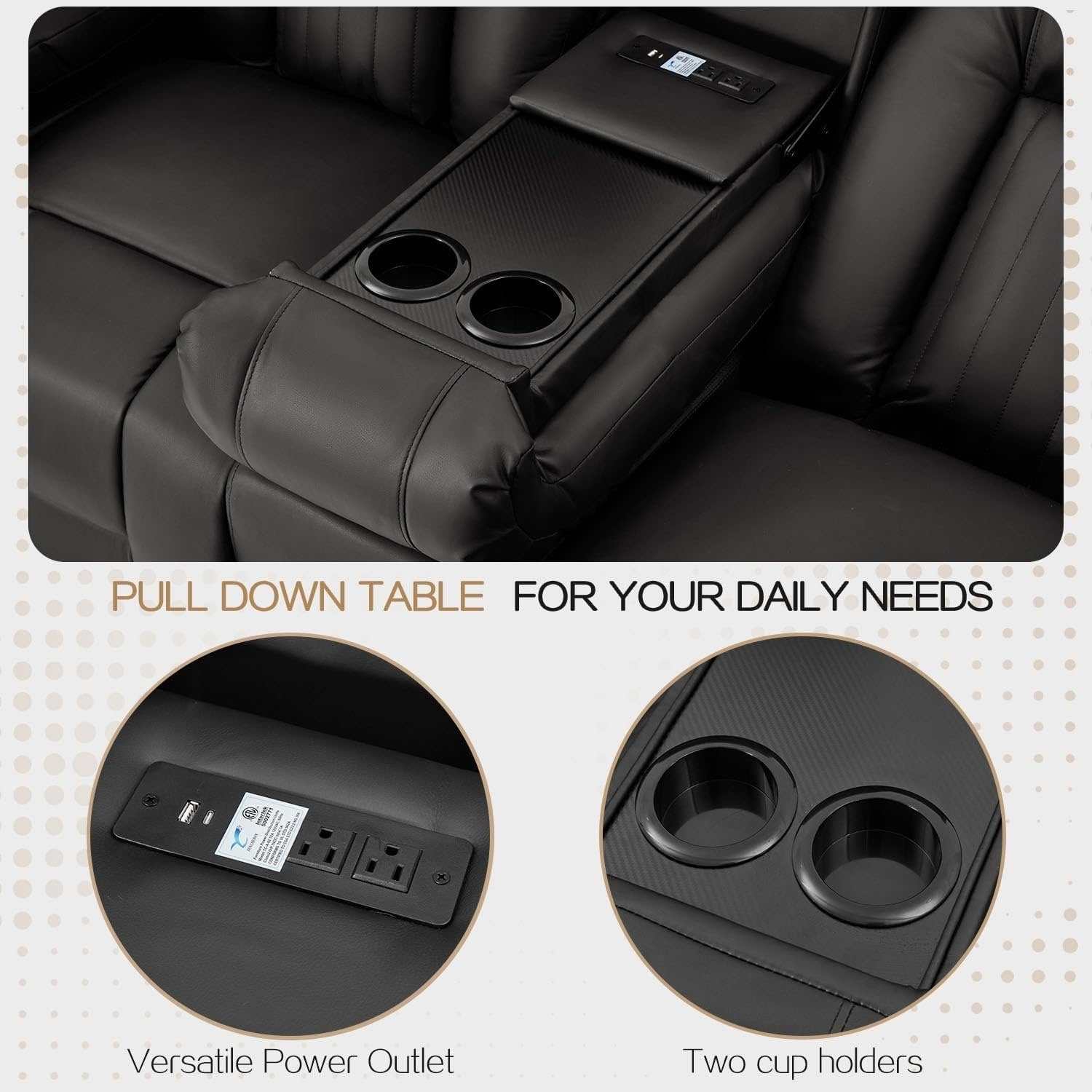 Canapé inclinable manuel AECOJOY pour VR, siège de cinéma maison en PU avec console