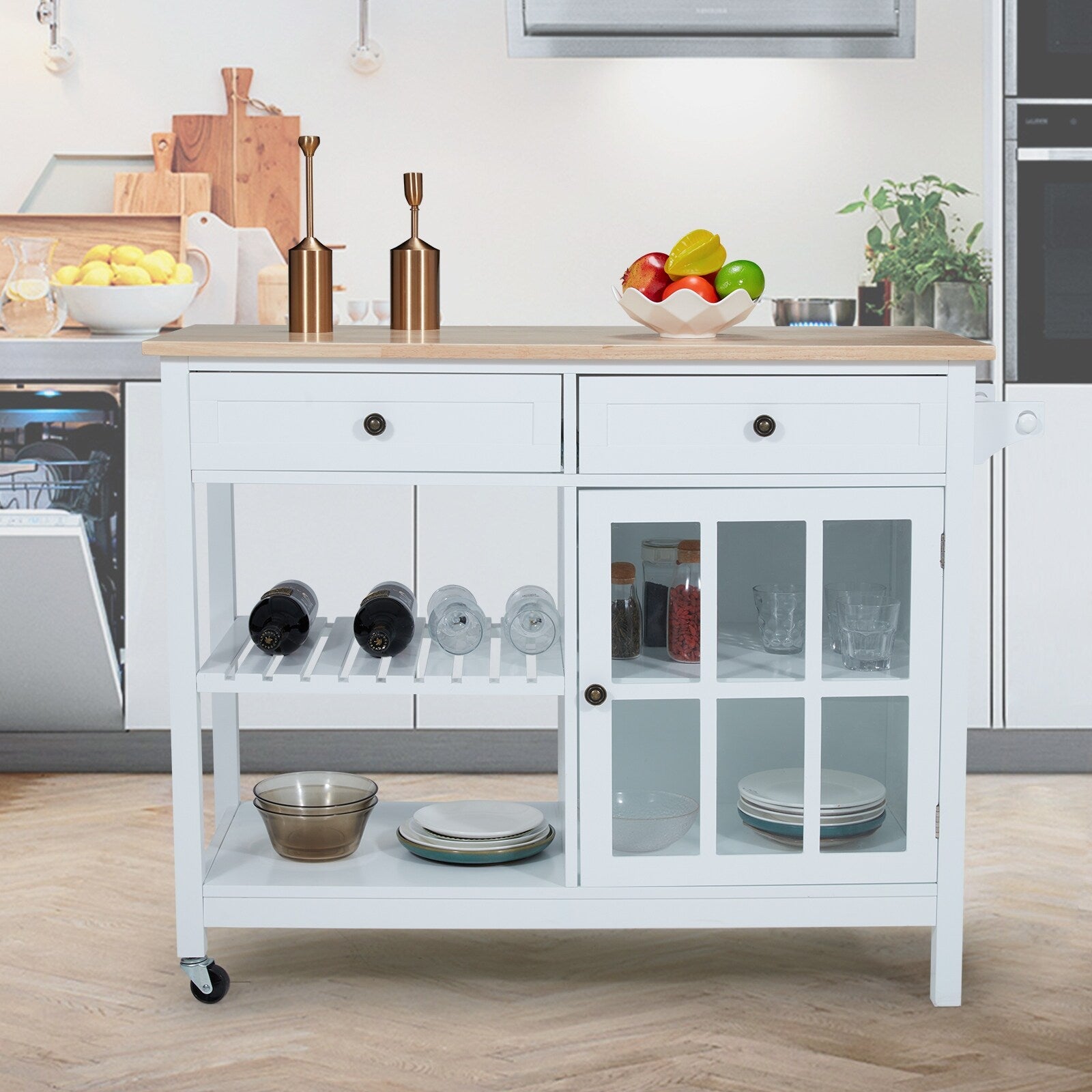 AVAWING 42 Îlot de cuisine roulant Meuble micro-ondes Chariot de service