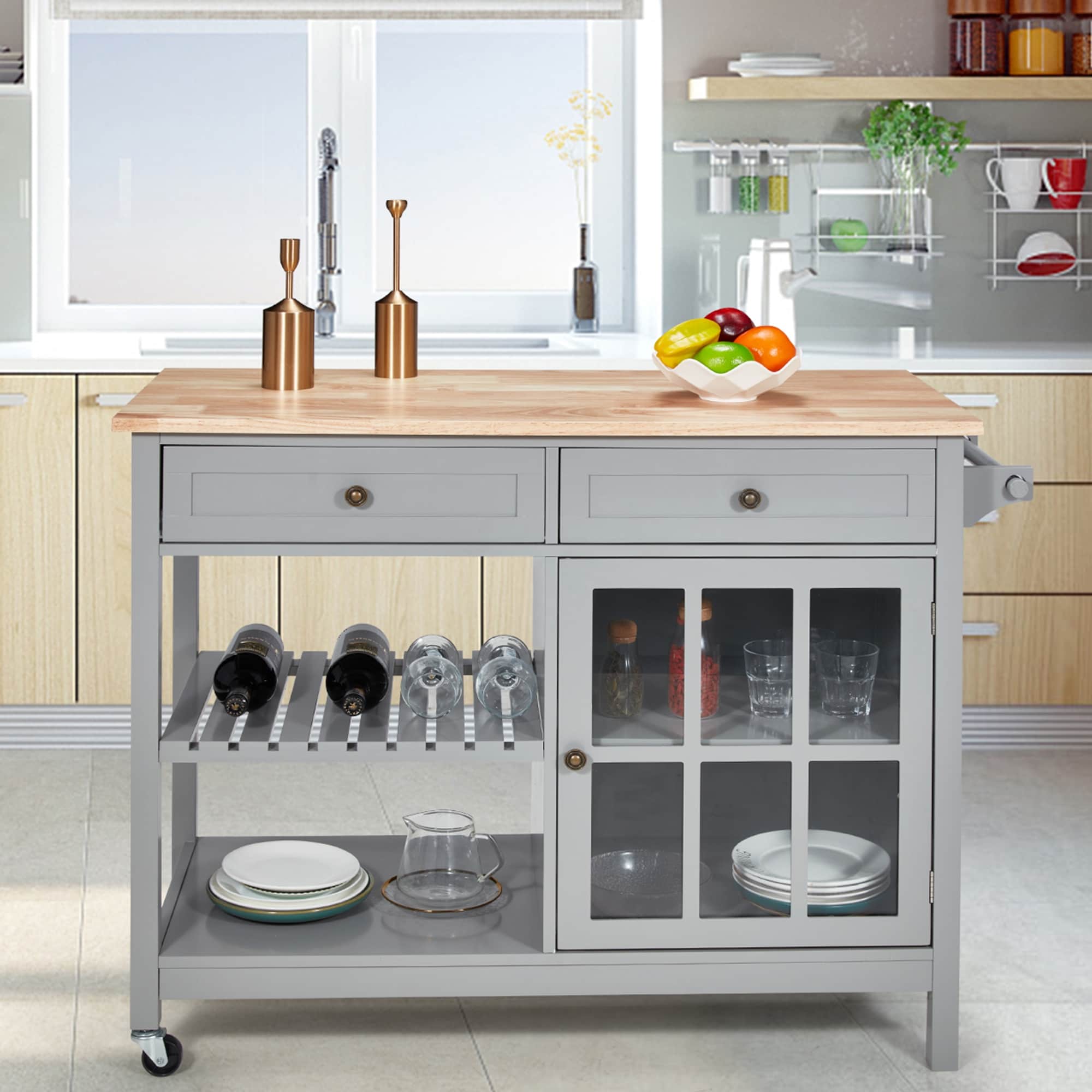 AVAWING 42 Îlot de cuisine roulant Meuble micro-ondes Chariot de service