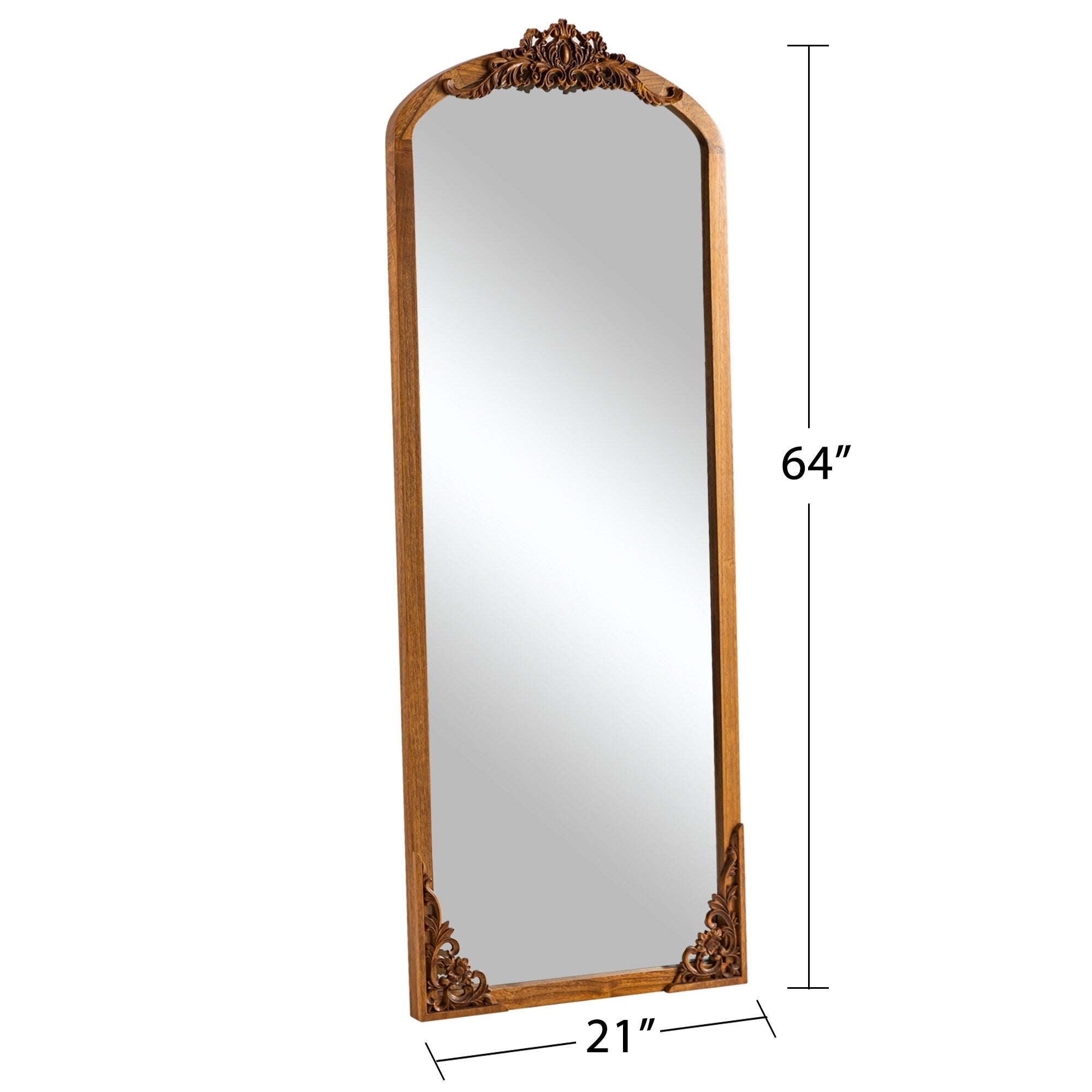 Miroir sur pied en bois massif sculpté en plein cintre