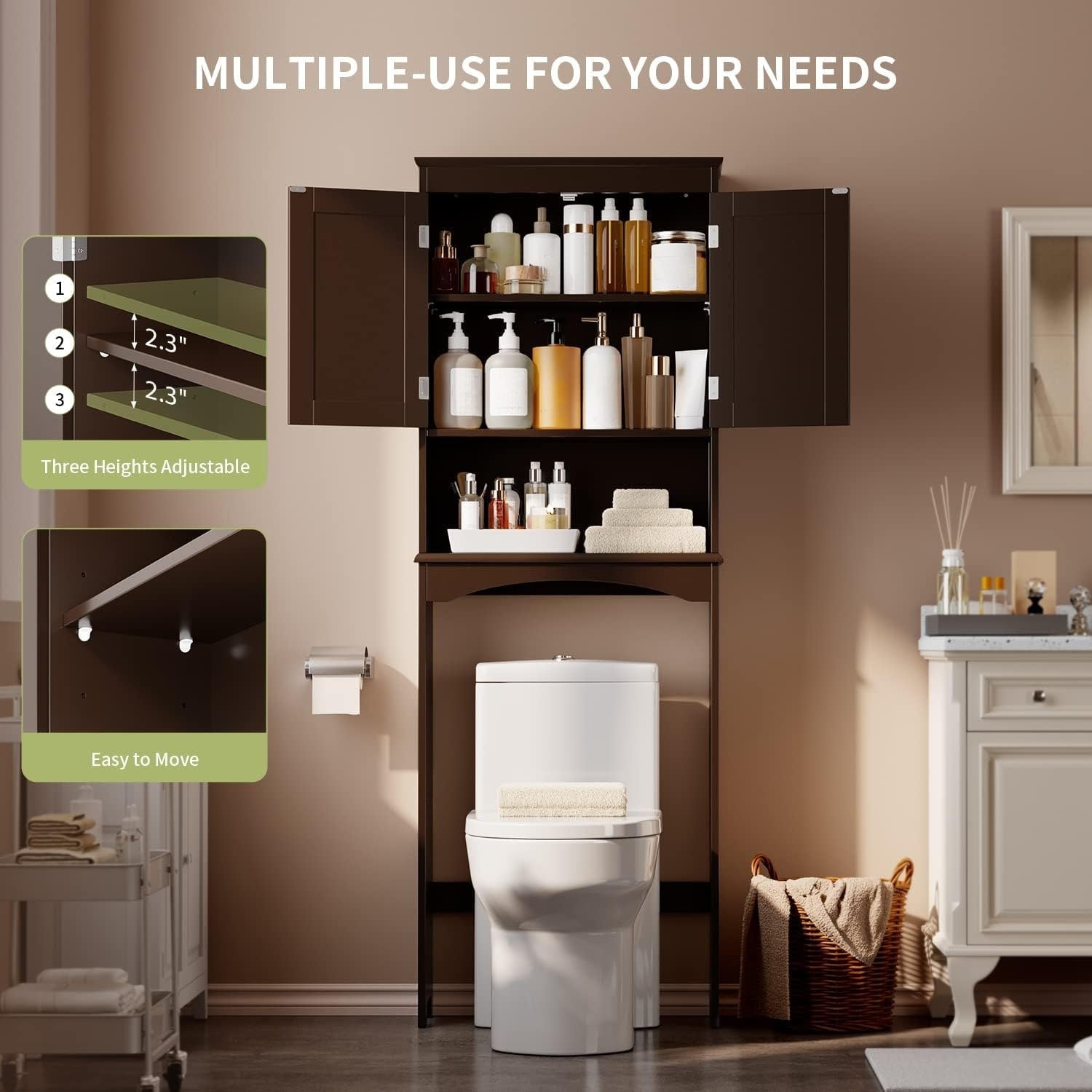 Meuble de rangement de salle de bain, Meuble de rangement WC, Étagère de salle de bain au-dessus des toilettes, Étagère WC gain de place