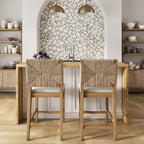 Tabouret de bar Beacon Bohemian Boucle, Chaise de comptoir rembourrée avec structure en bois massif et dossier en jonc de mer tressé
