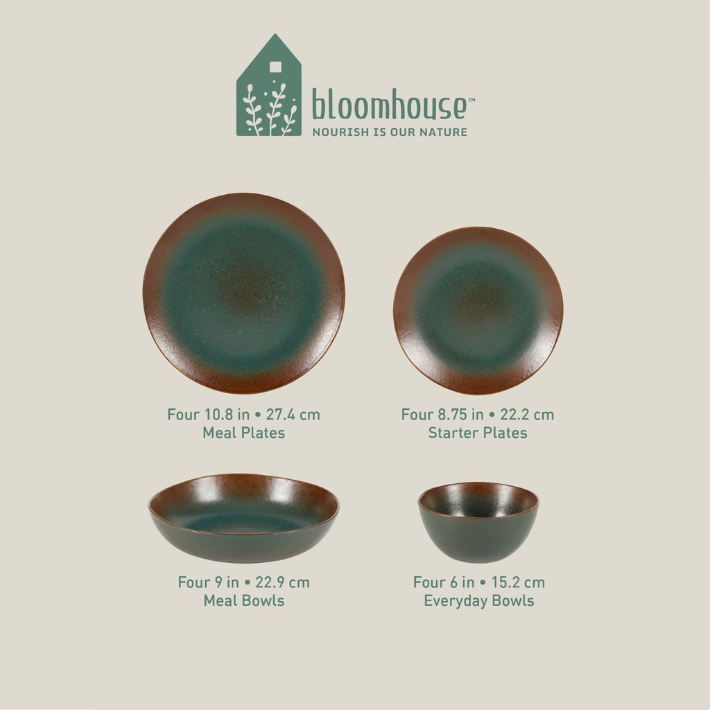 Ensemble de vaisselle Bloomhouse Palerme Soleil 16 pièces en grès à double bol avec glaçure réactive (assiettes et bols)