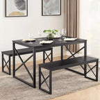 Table à manger 3 pièces VECELO avec banc, ensemble de table de salle à manger pour 4-6 personnes, table de cuisine avec 2 bancs, ensemble de table à manger