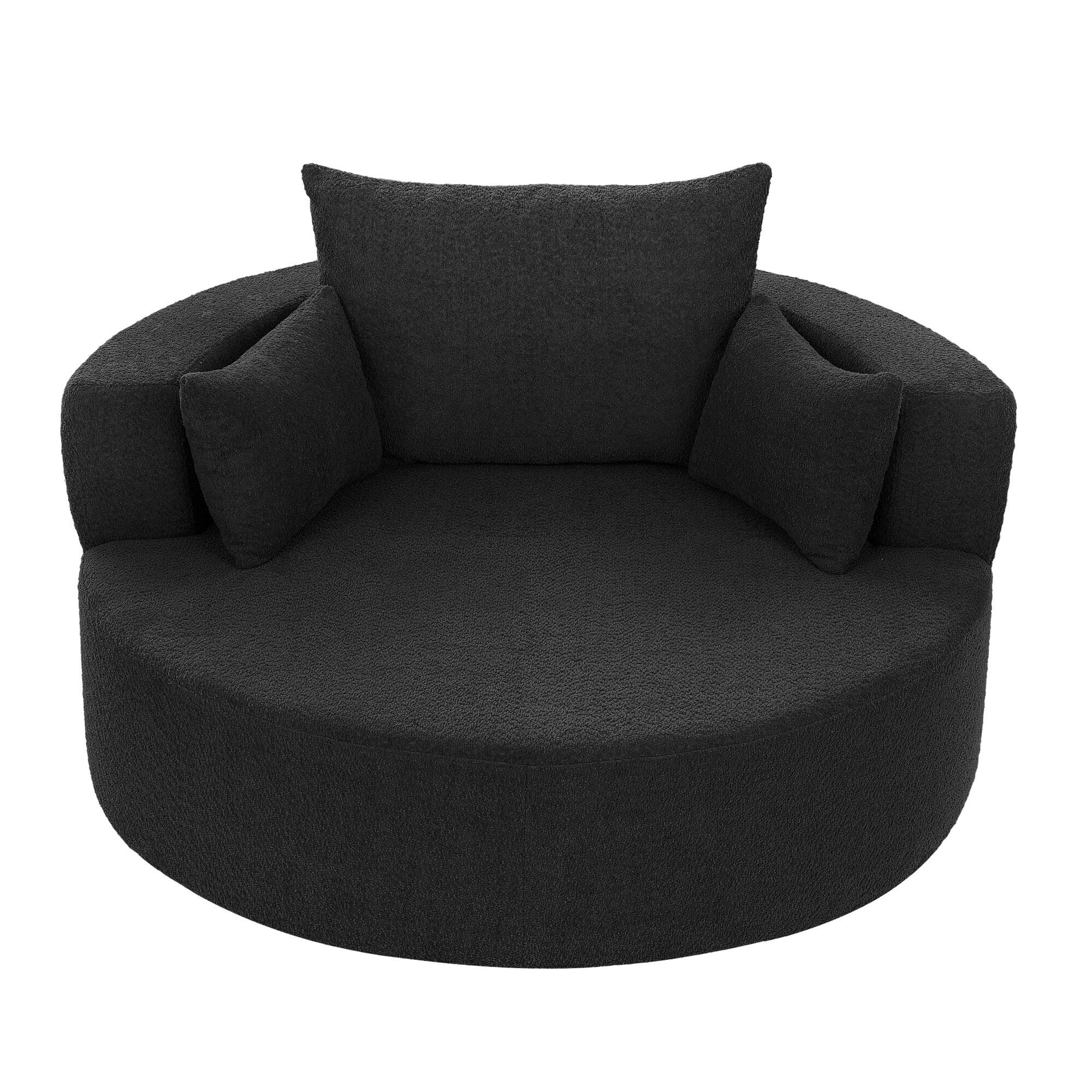 Fauteuil baril accent en chenille, Fauteuil de salon, Fauteuil rond avec base pivotante à 360 degrés et 3 coussins amovibles
