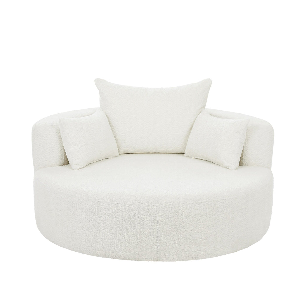 Fauteuil baril accent en chenille, Fauteuil de salon, Fauteuil rond avec base pivotante à 360 degrés et 3 coussins amovibles