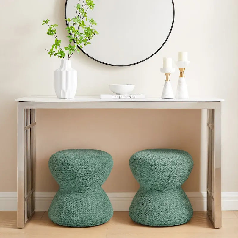VANOMi Ottoman rembourré Boucle Djembe avec base pivotante, pouf, tabouret de coiffeuse pivotant pour salon, dressing (lot de 2)