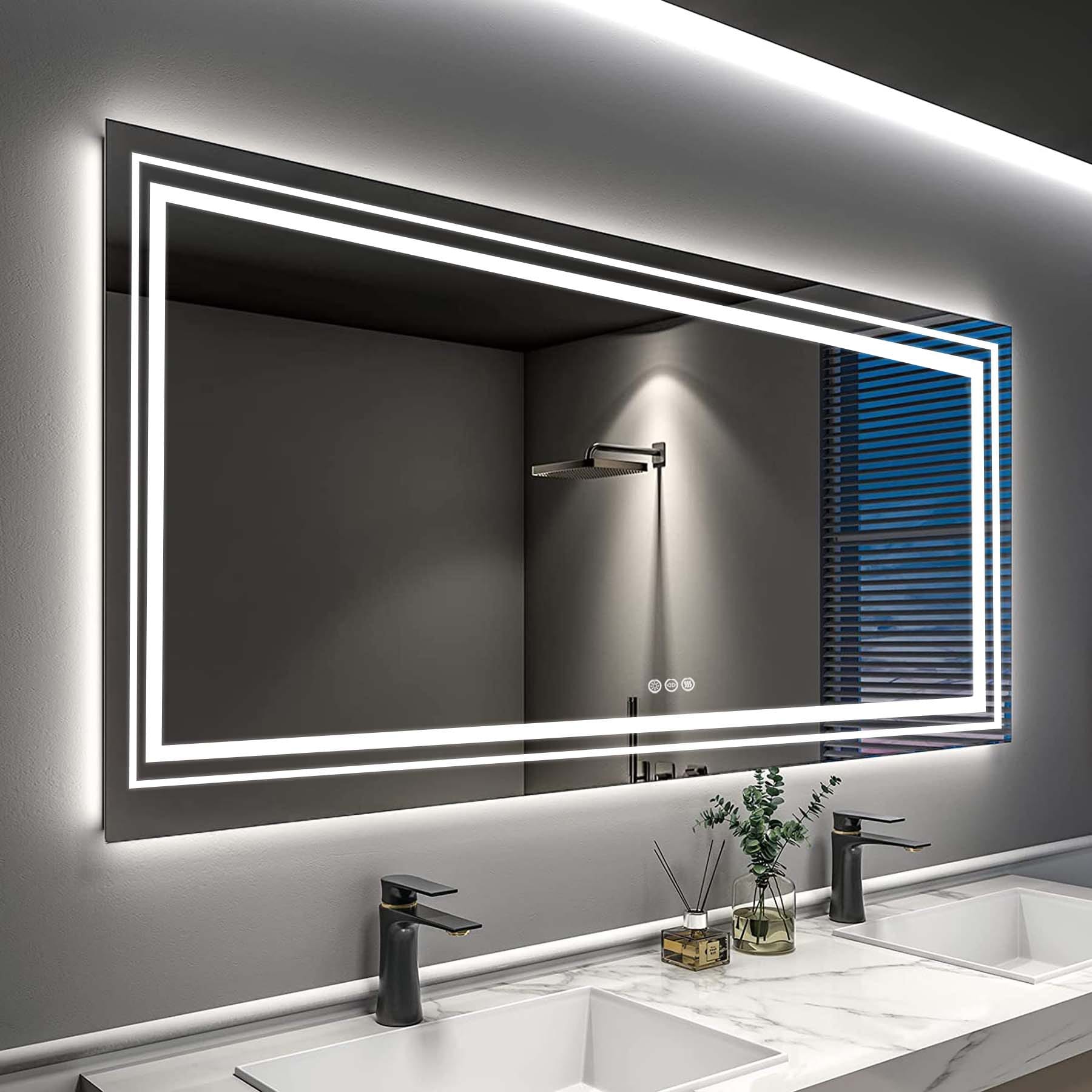 Miroir de Salle de Bain LED Extra Large Mural Anti-Buée Maquillage 3 Couleurs