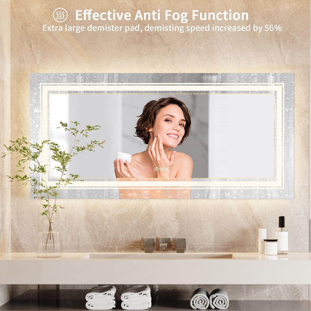Miroir de Salle de Bain LED Extra Large Mural Anti-Buée Maquillage 3 Couleurs