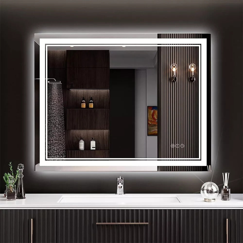 Miroir de Salle de Bain LED Extra Large Mural Anti-Buée Maquillage 3 Couleurs