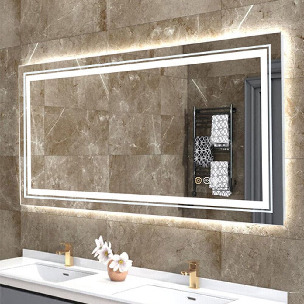 Miroir de Salle de Bain LED Extra Large Mural Anti-Buée Maquillage 3 Couleurs
