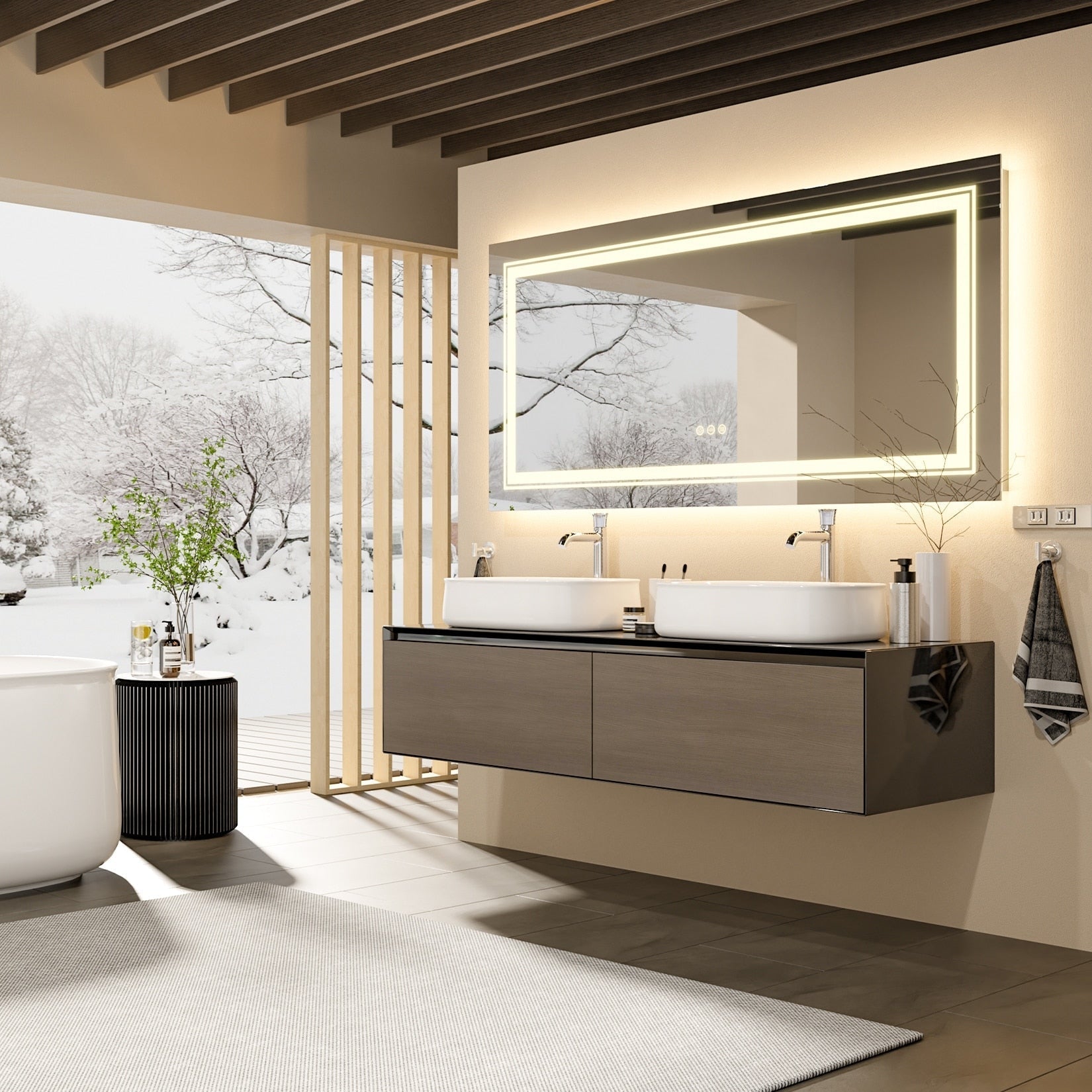 Miroir de Salle de Bain LED Extra Large Mural Anti-Buée Maquillage 3 Couleurs
