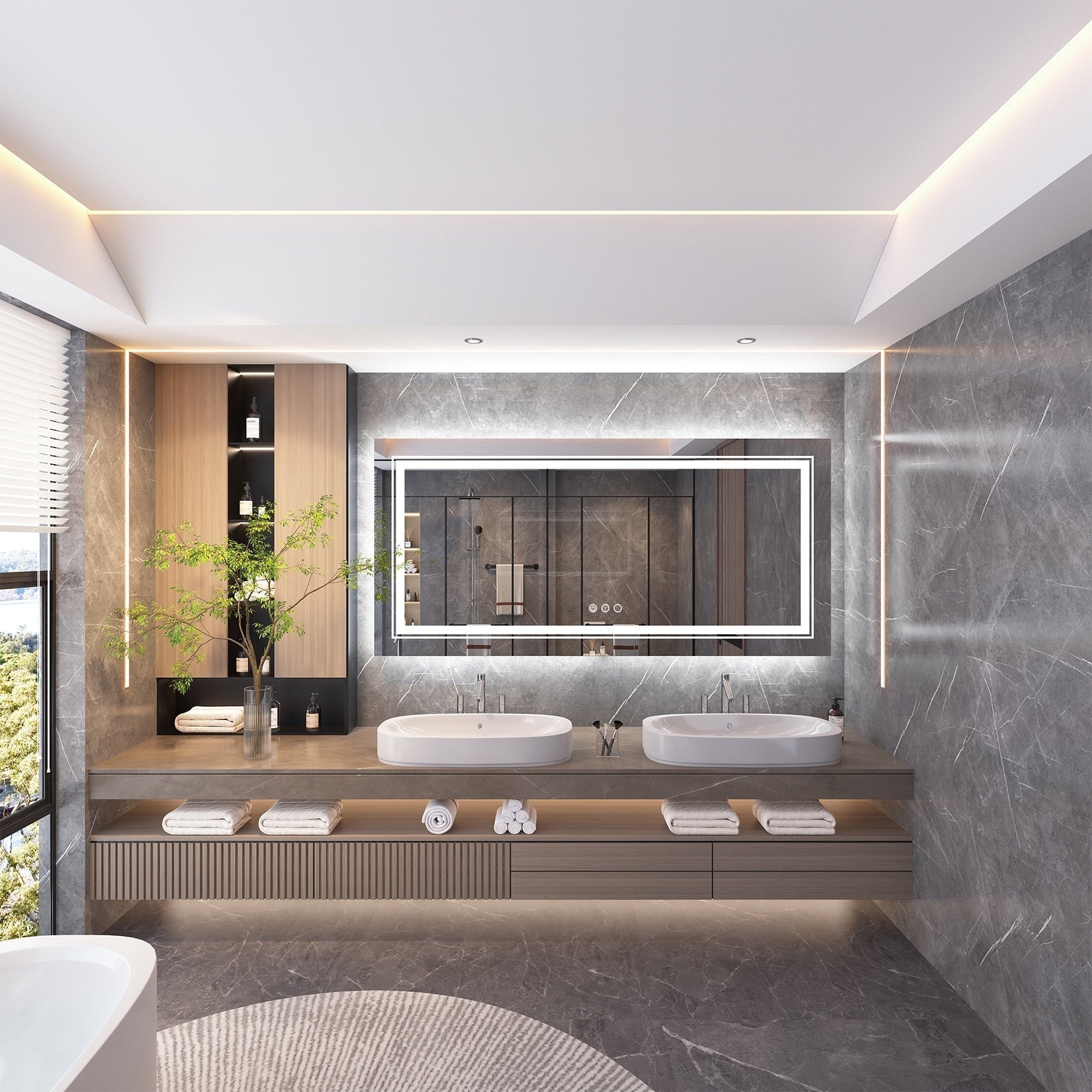 Miroir de Salle de Bain LED Extra Large Mural Anti-Buée Maquillage 3 Couleurs