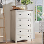 Commode en bois de style campagnard, 5 tiroirs, 122 cm de hauteur, pour chambre à coucher