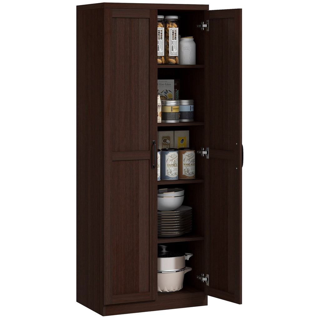 HOMCOM Garde-manger de cuisine 63 pouces à 2 portes, armoire de rangement autoportante avec 5 étagères et 2 étagères réglables pour salle à manger