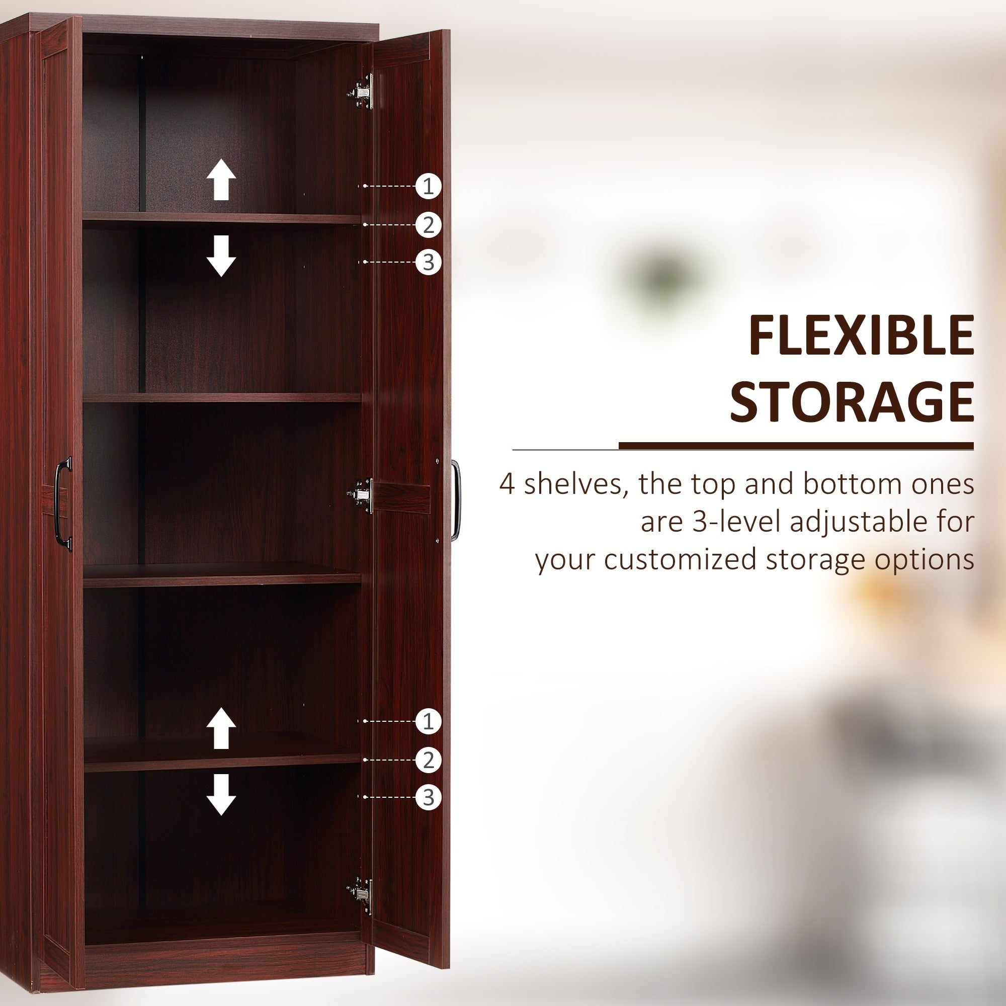 HOMCOM Garde-manger de cuisine 63 pouces à 2 portes, armoire de rangement autoportante avec 5 étagères et 2 étagères réglables pour salle à manger