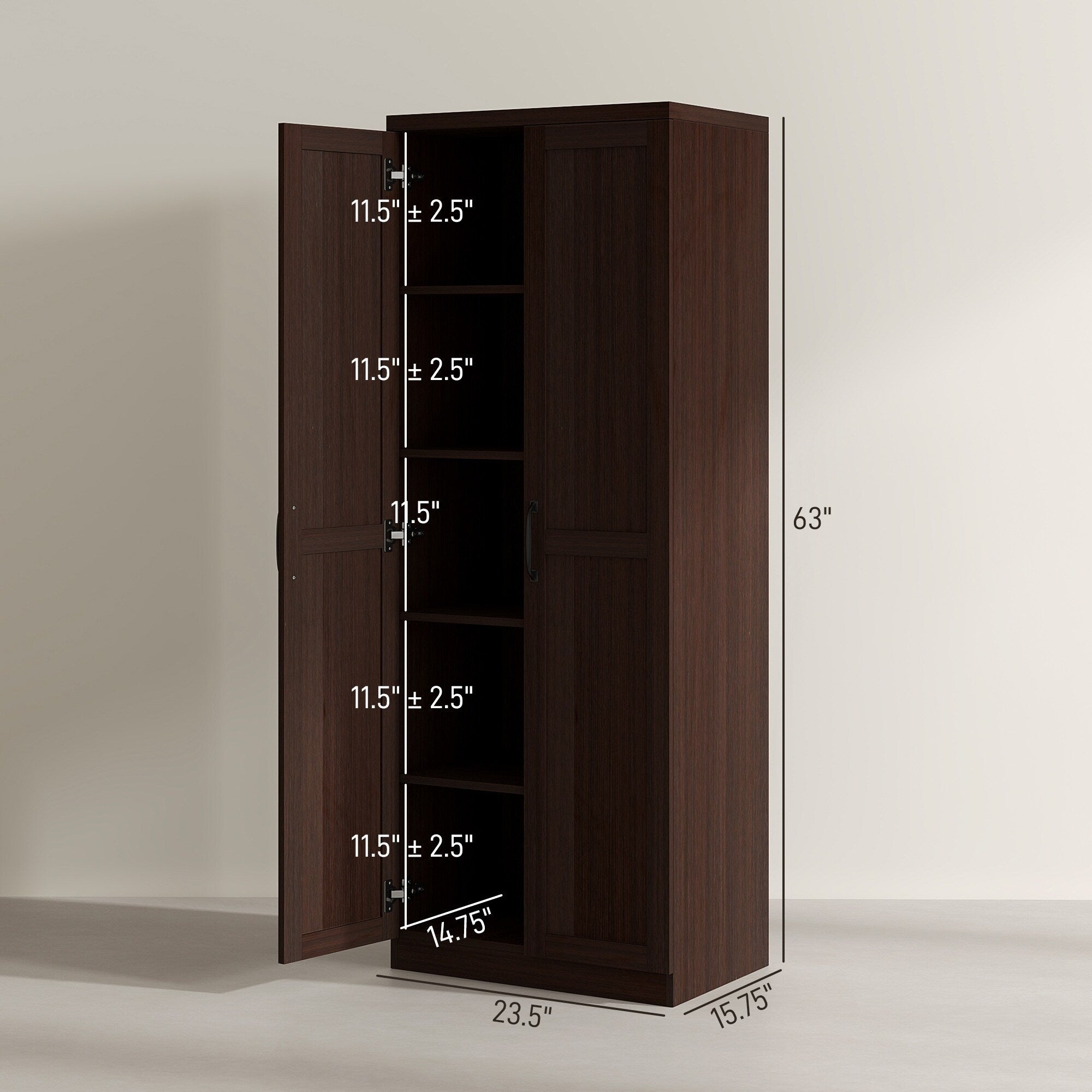 HOMCOM Garde-manger de cuisine 63 pouces à 2 portes, armoire de rangement autoportante avec 5 étagères et 2 étagères réglables pour salle à manger