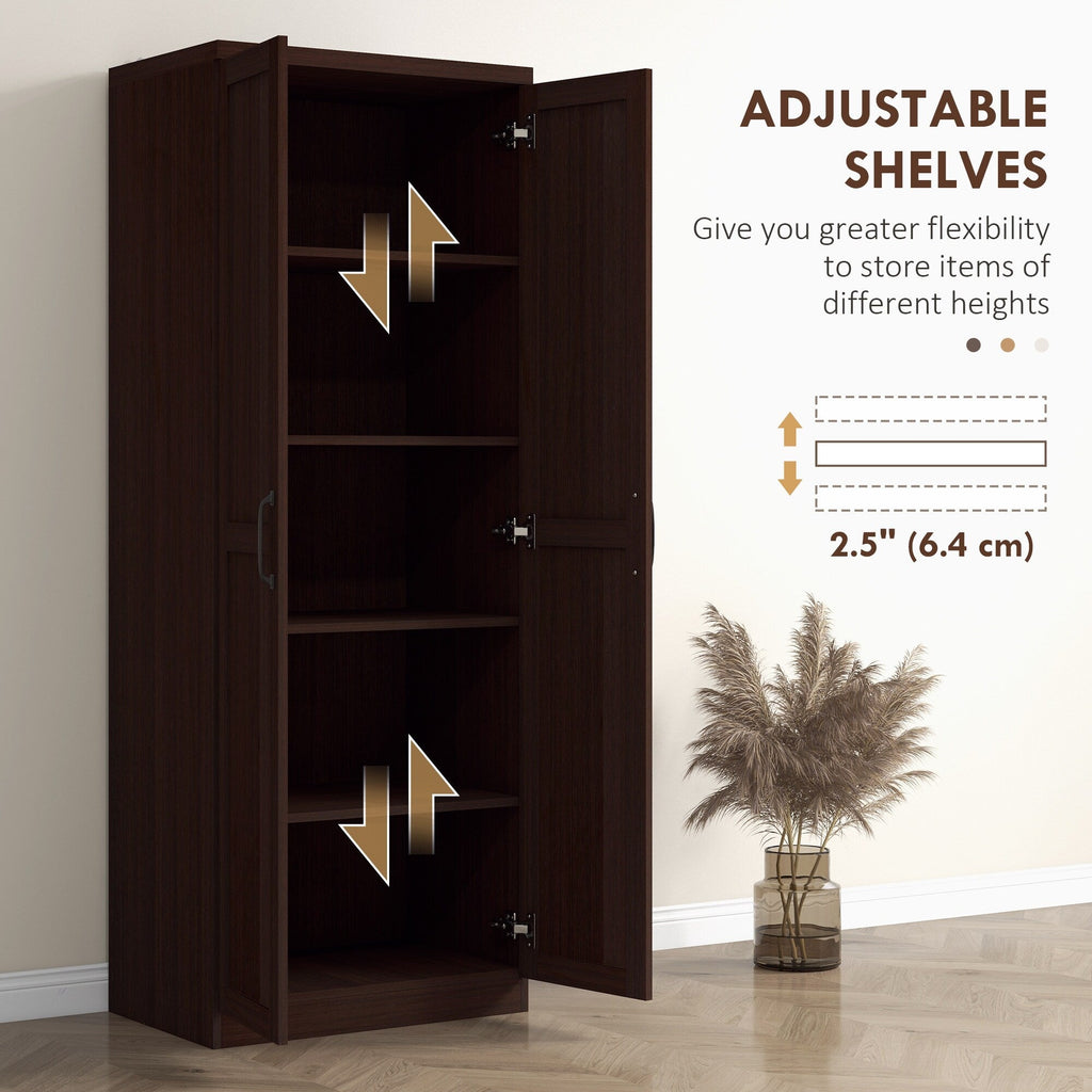 HOMCOM Garde-manger de cuisine 63 pouces à 2 portes, armoire de rangement autoportante avec 5 étagères et 2 étagères réglables pour salle à manger
