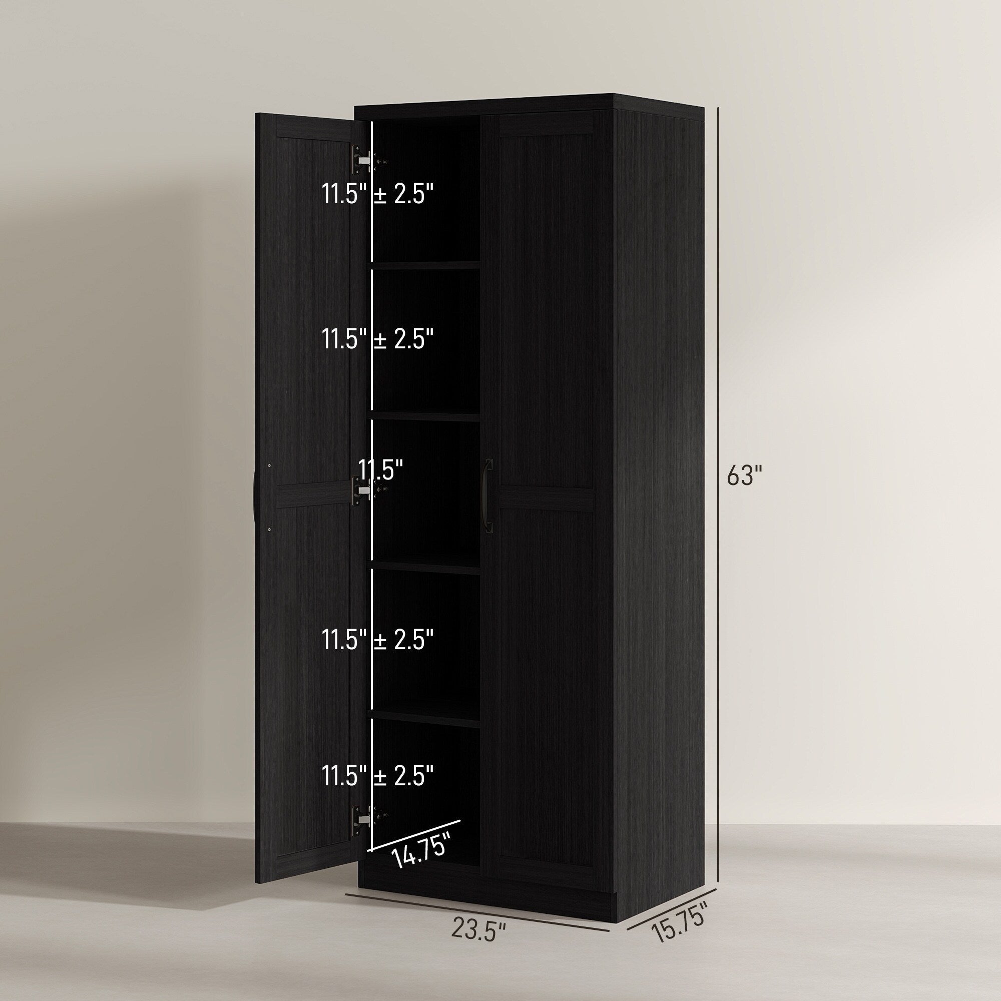 HOMCOM Garde-manger de cuisine 63 pouces à 2 portes, armoire de rangement autoportante avec 5 étagères et 2 étagères réglables pour salle à manger