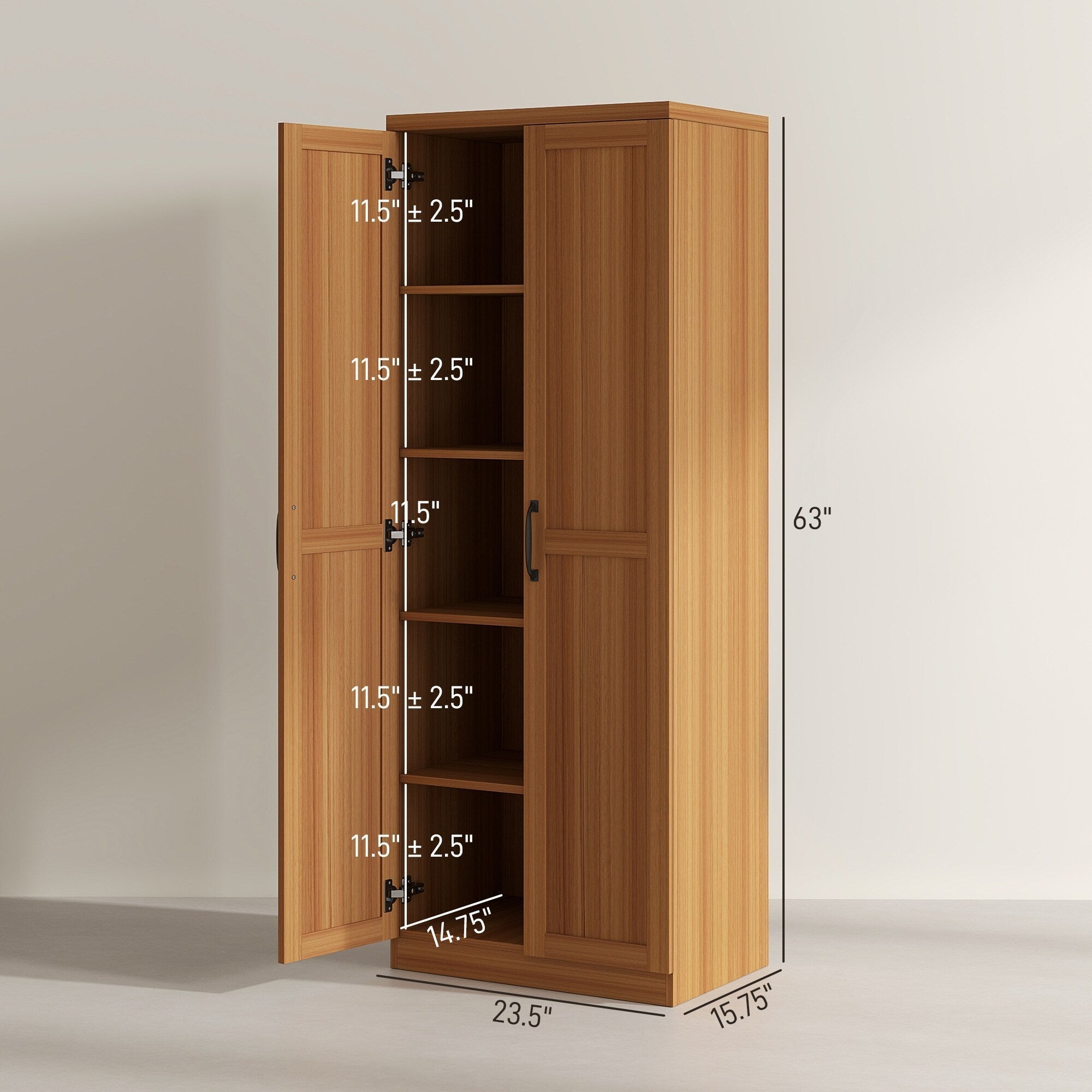 HOMCOM Garde-manger de cuisine 63 pouces à 2 portes, armoire de rangement autoportante avec 5 étagères et 2 étagères réglables pour salle à manger