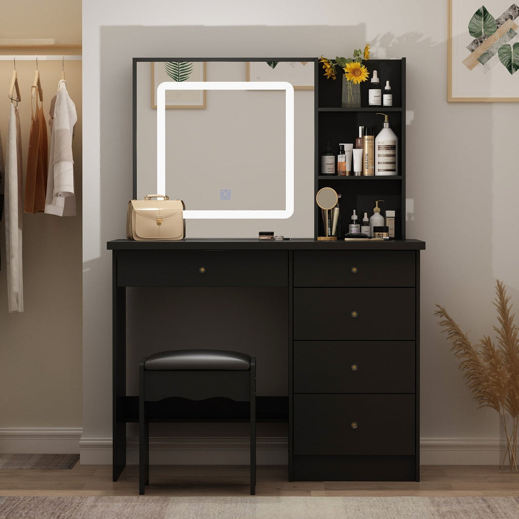 Coiffeuse Kerrogee avec miroir éclairé réglable et tabouret - 100L x 50l x 136H