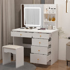 Coiffeuse Kerrogee avec miroir éclairé réglable et tabouret - 100L x 50l x 136H