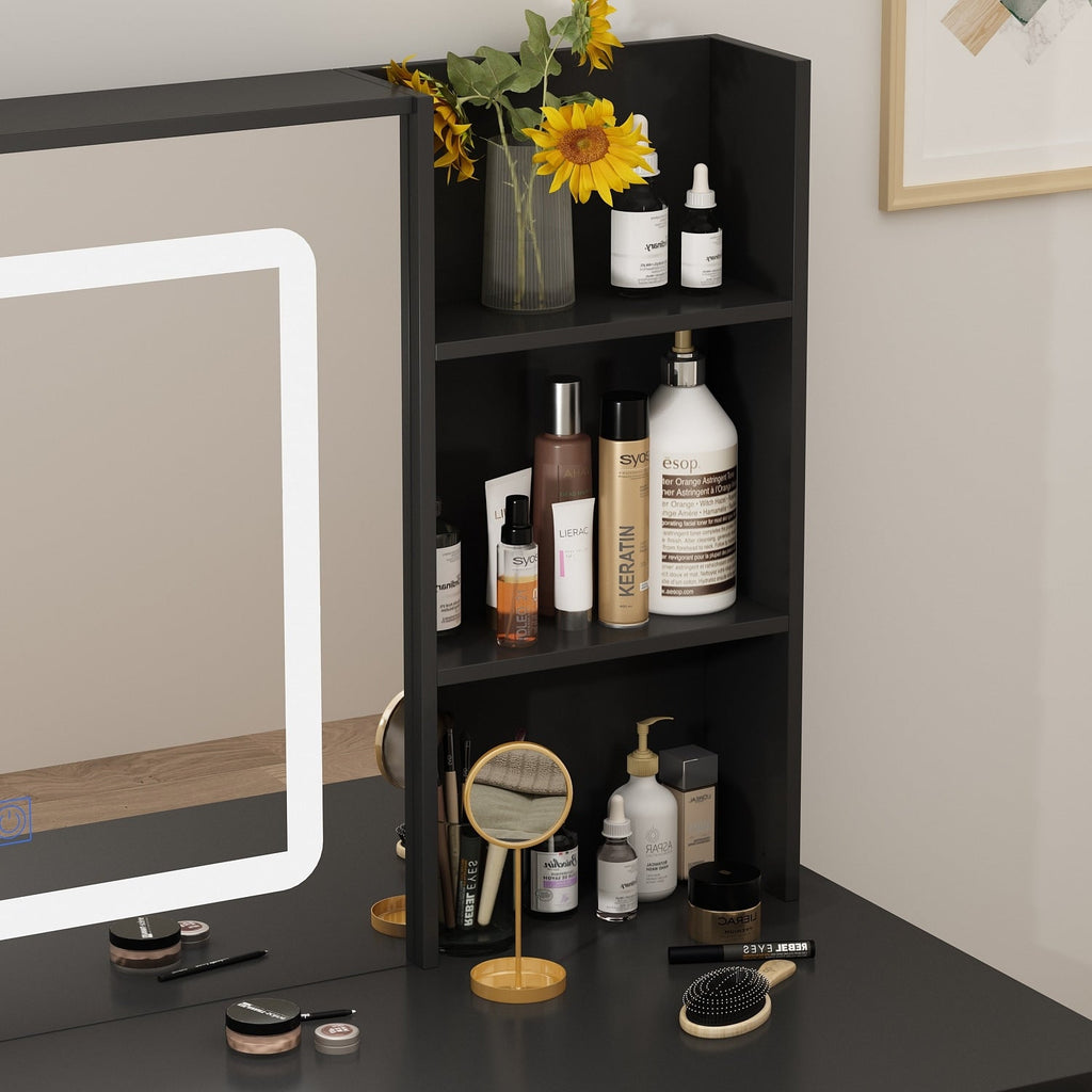 Coiffeuse Kerrogee avec miroir éclairé réglable et tabouret - 100L x 50l x 136H